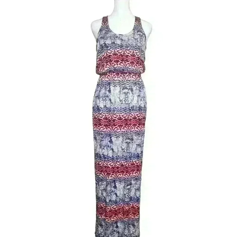 Jolie Los Angeles women's long pink and blue maxi dress racerback size small